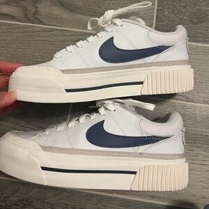 Nike White and Navy Platform Sneakers